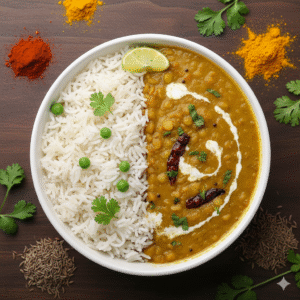 Delicious dal fry and rice